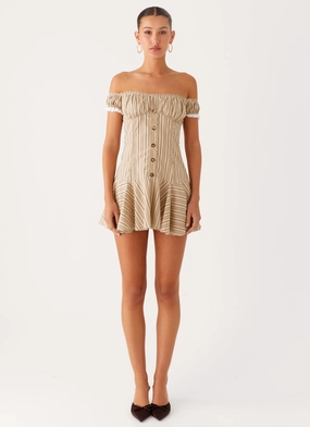Jumana Off Shoulder Mini Dress - Off White Stripe Jumana Off Shoulder Mini Dress - Off White Stripe