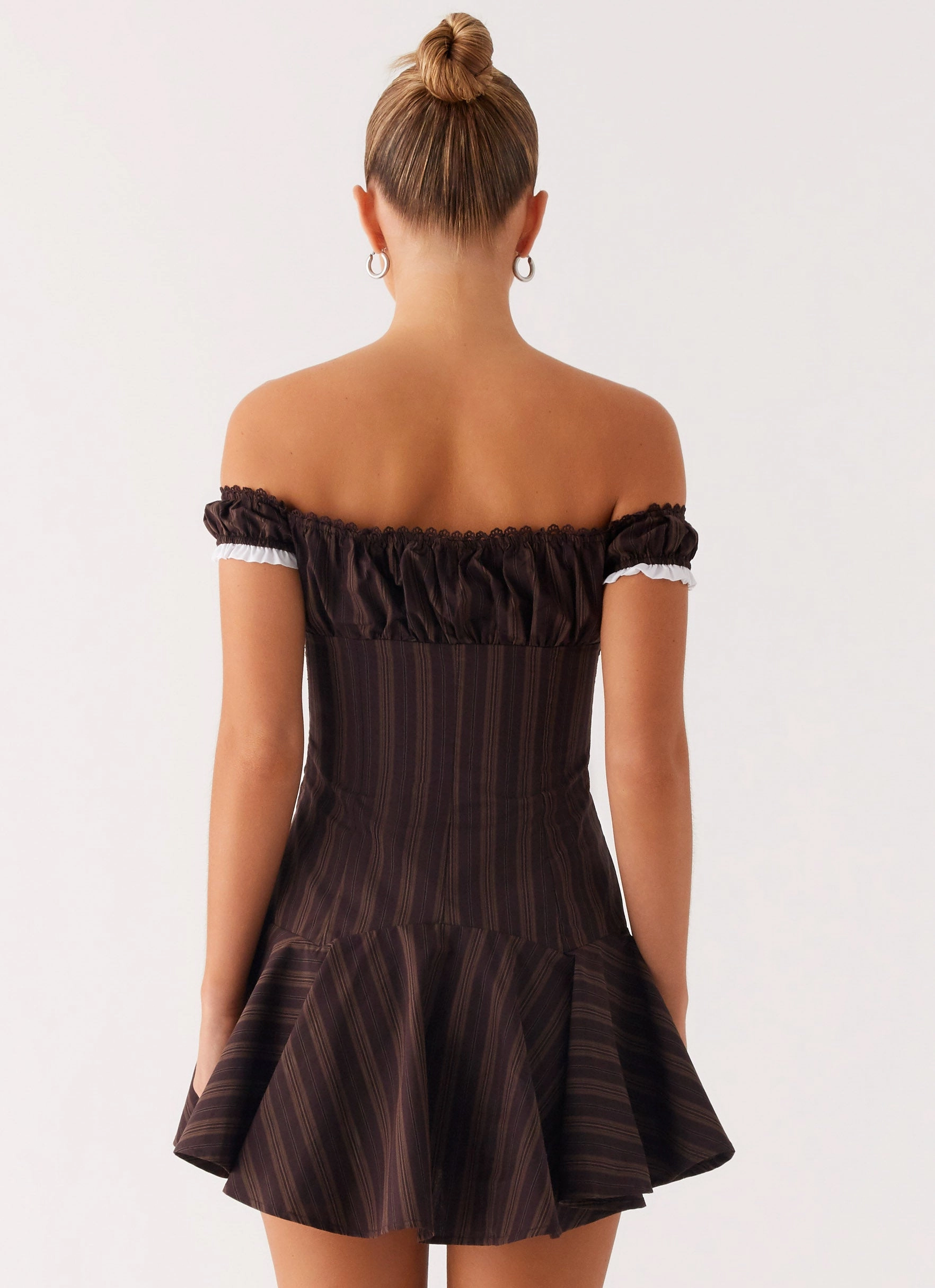 Jumana Off Shoulder Mini Dress - Toffee Stripe