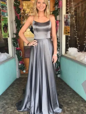 Junoesque Satin Spaghetti Straps Neckline A-line Prom Dress PD095