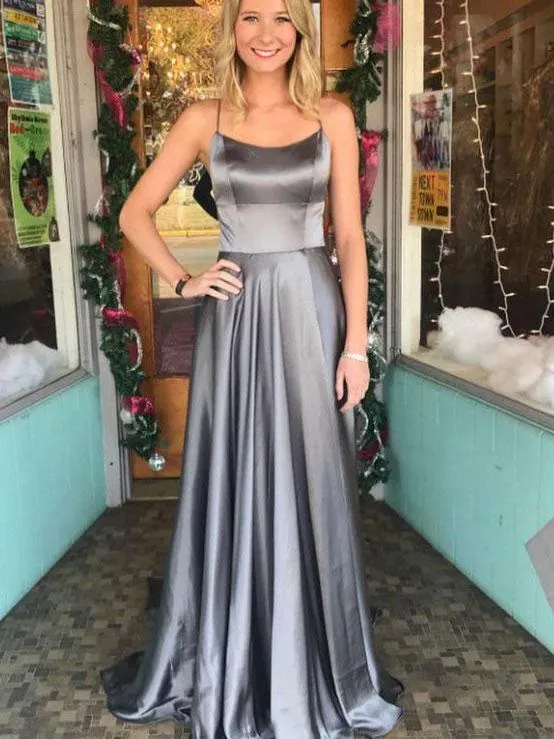 Junoesque Satin Spaghetti Straps Neckline A-line Prom Dress PD095