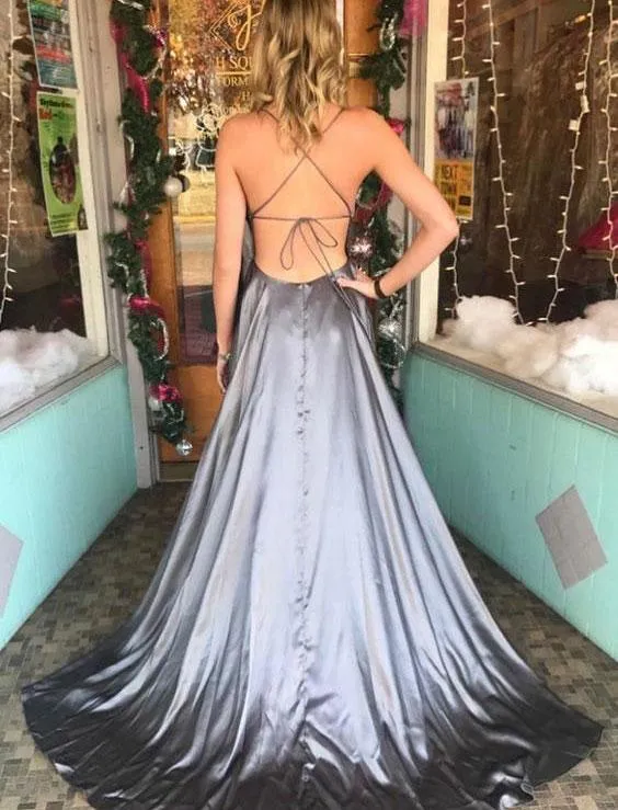 Junoesque Satin Spaghetti Straps Neckline A-line Prom Dress PD095