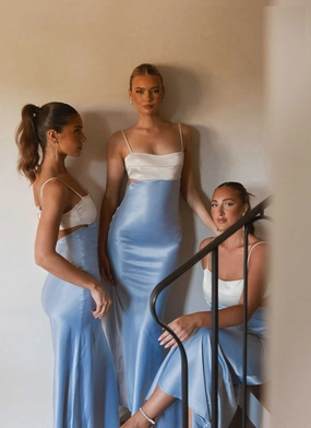 Just Perfection Satin Maxi Dress - Ice Blue Just Perfection Satin Maxi Dress - Ice Blue