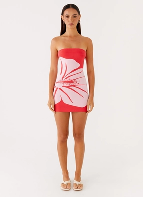 Kader Strapless Knit Mini Dress - Red Floral Kader Strapless Knit Mini Dress - Red Floral