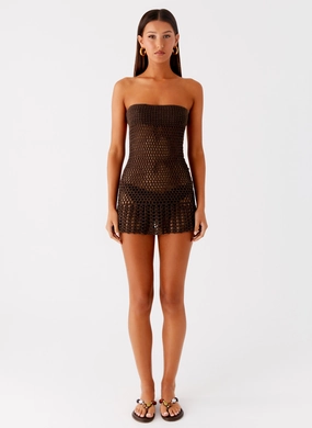 Kaiane Strapless Crochet Mini Dress - Chocolate Kaiane Strapless Crochet Mini Dress - Chocolate