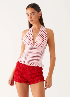 Kamren Halter Top - White Red Polka Dot Kamren Halter Top - White Red Polka Dot