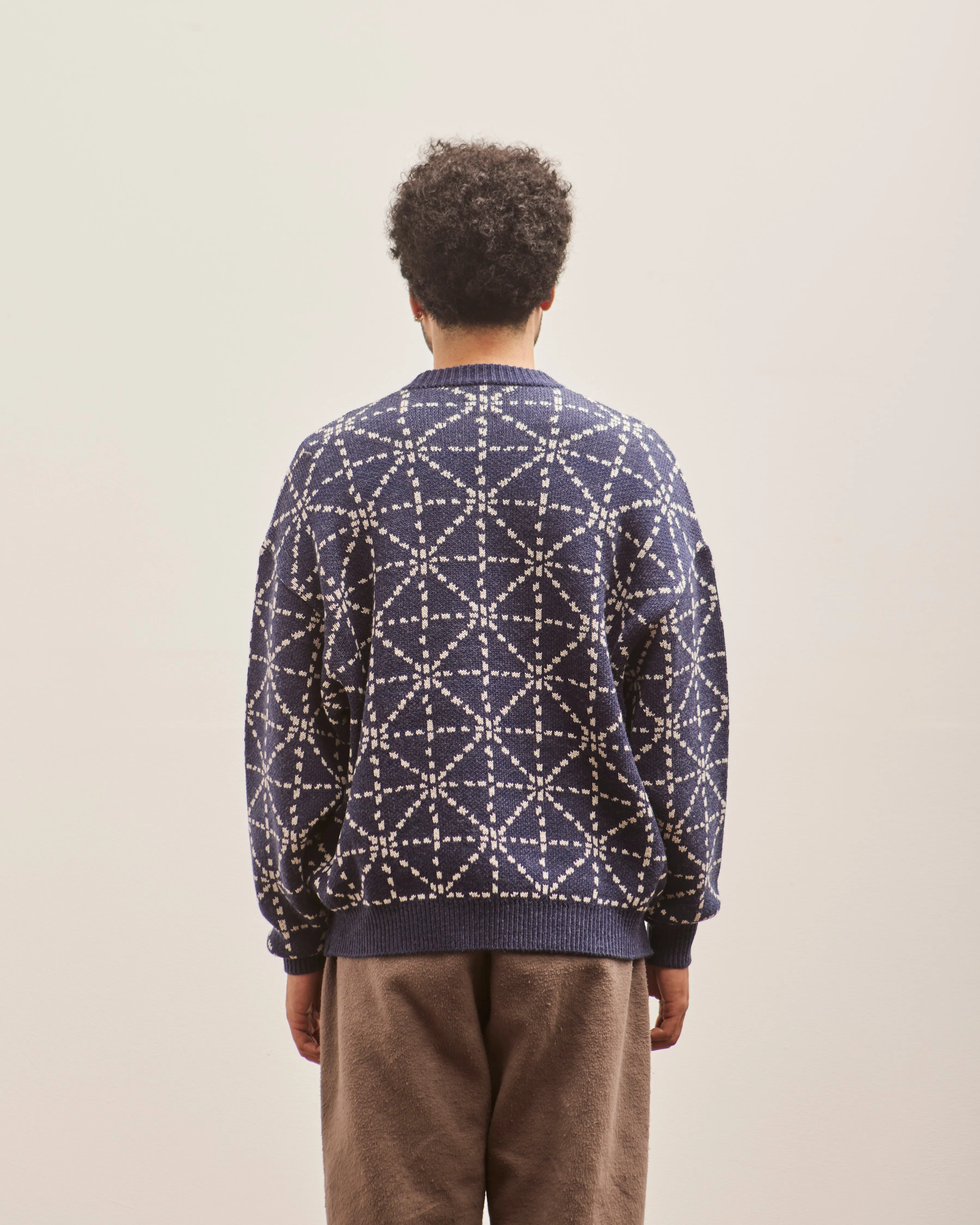 Kapital 5G Wool DOJO SASHIKO Crew Sweater, Navy