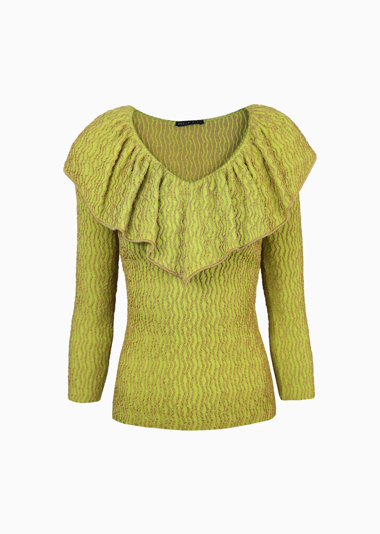 Katriane - Off-Shoulder Ruffled Top with Metallic Textured Wave