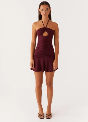 Katrina Halterneck Mini Dress - Deep Maroon Katrina Halterneck Mini Dress - Deep Maroon