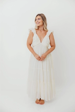 Katy Pleated Bodice Maxi Dress in Cream - Bump Friendly - Restocking End of Sept Katy Pleated Bodice Maxi Dress in Cream - Bump Friendly - Restocking End of Sept