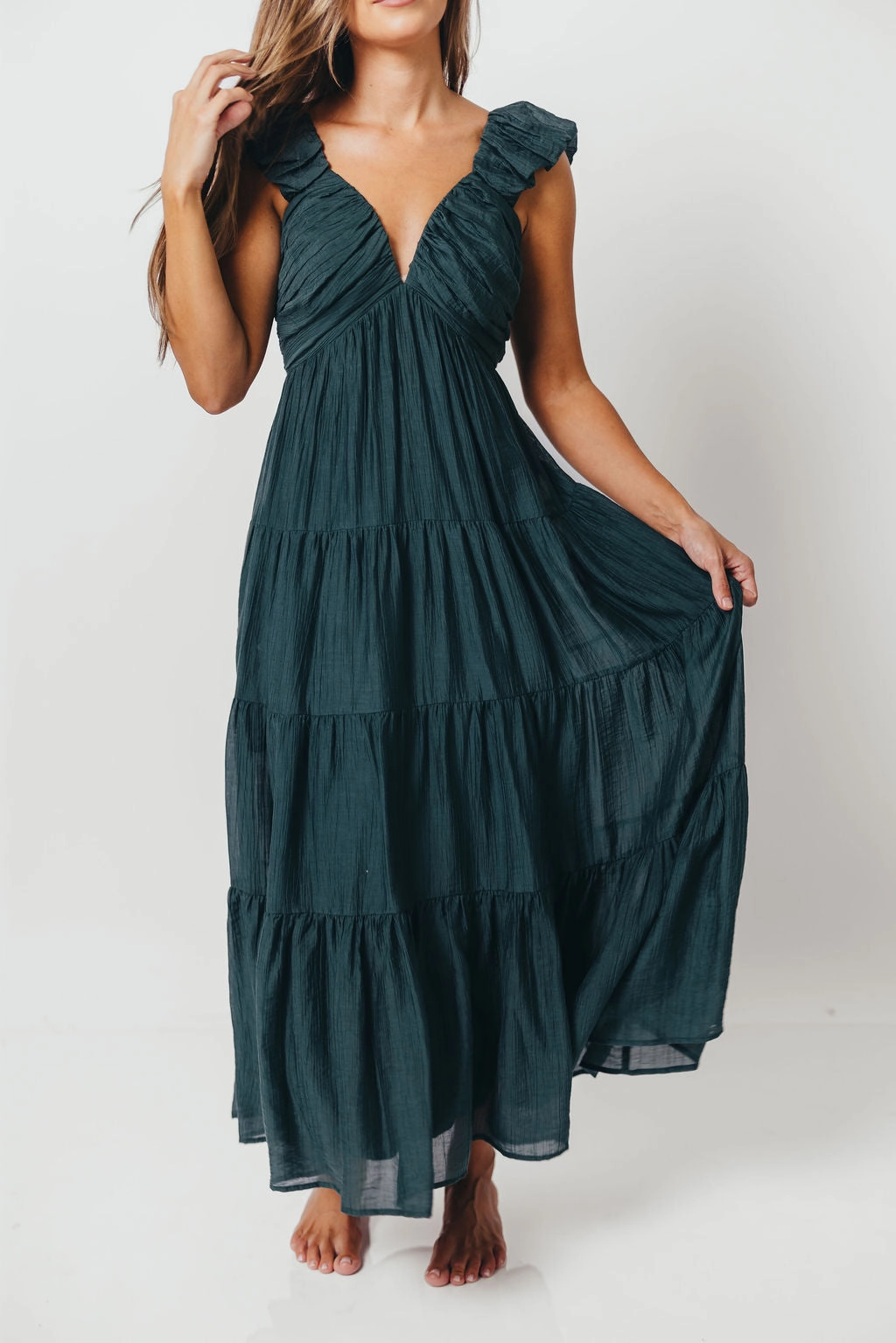 Katy Pleated Bodice Maxi Dress in Deep Teal - Bump Friendly