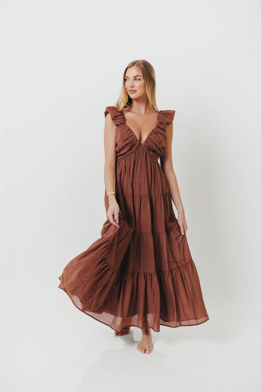 Katy Pleated Bodice Maxi Dress in Hazelnut - Bump Friendly