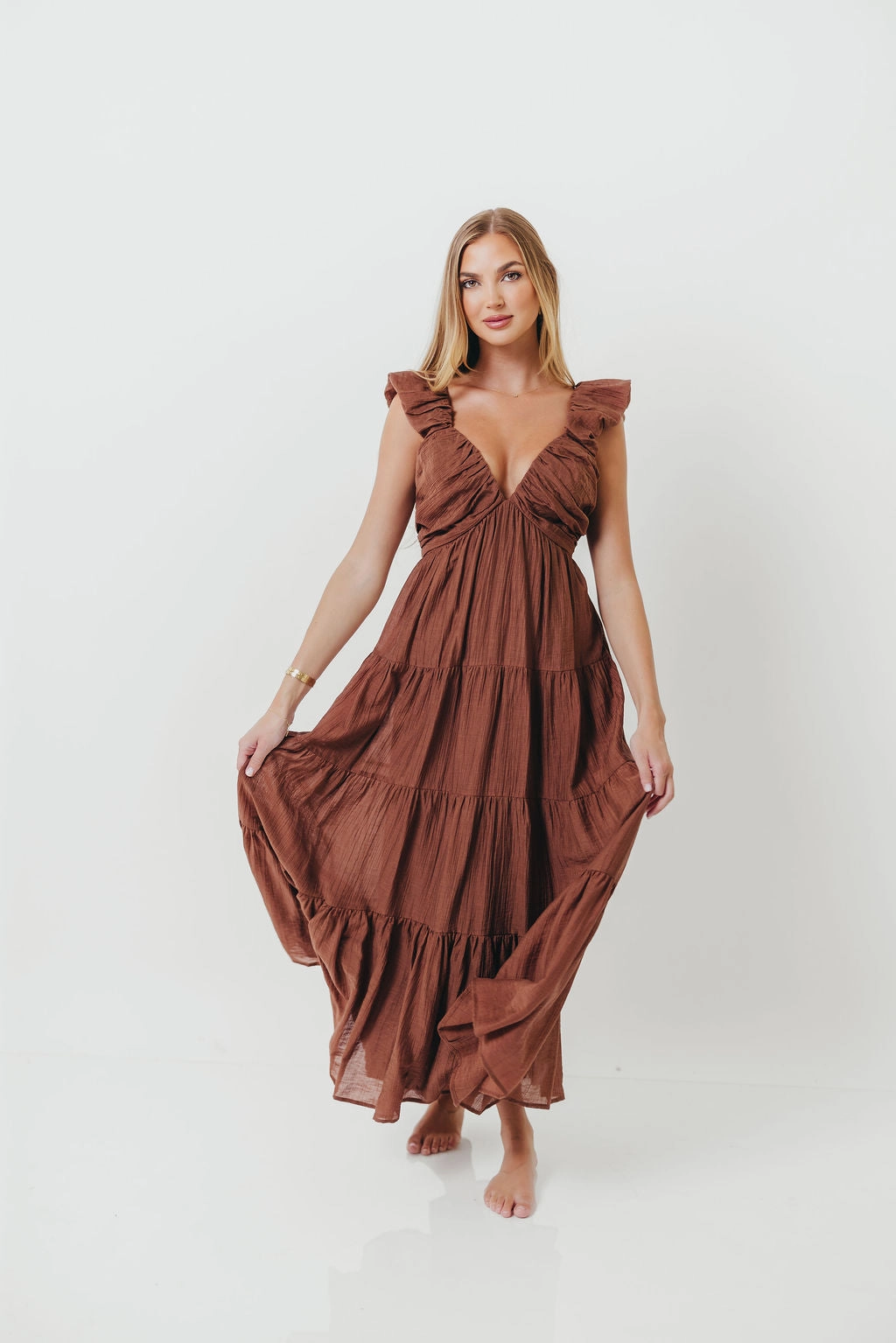Katy Pleated Bodice Maxi Dress in Hazelnut - Bump Friendly