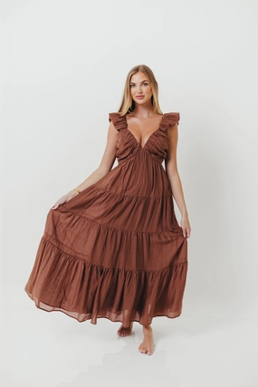 Katy Pleated Bodice Maxi Dress in Hazelnut - Bump Friendly Katy Pleated Bodice Maxi Dress in Hazelnut - Bump Friendly