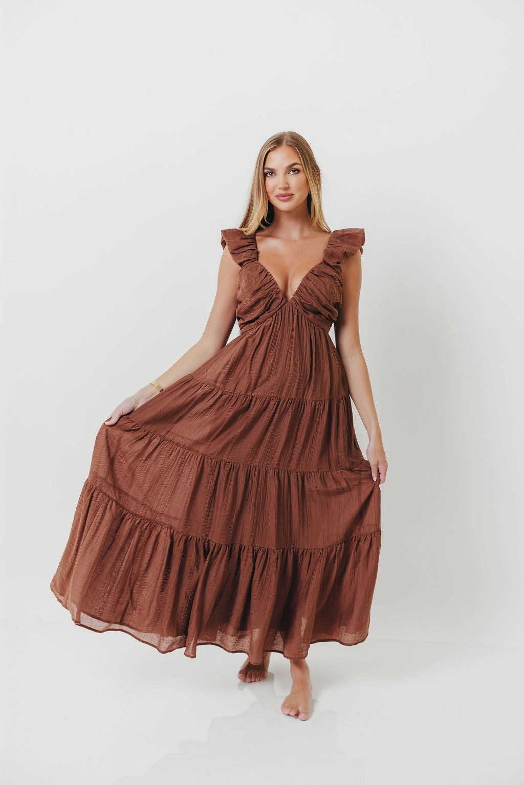 Katy Pleated Bodice Maxi Dress in Hazelnut - Bump Friendly