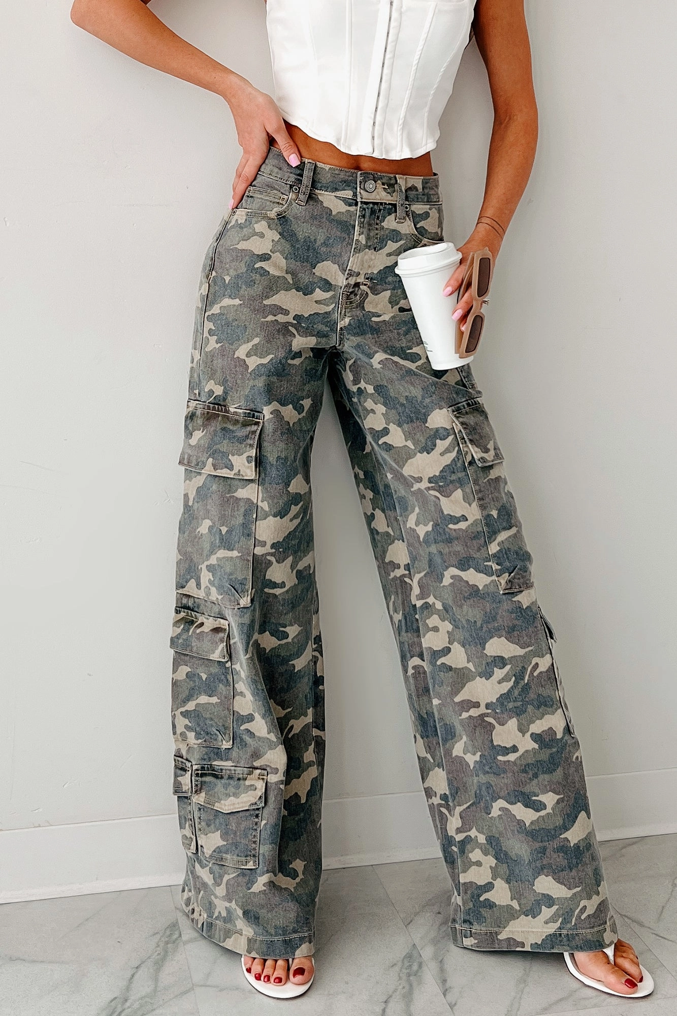 Kayla High Rise Cargo Hidden Jeans (Camouflage)