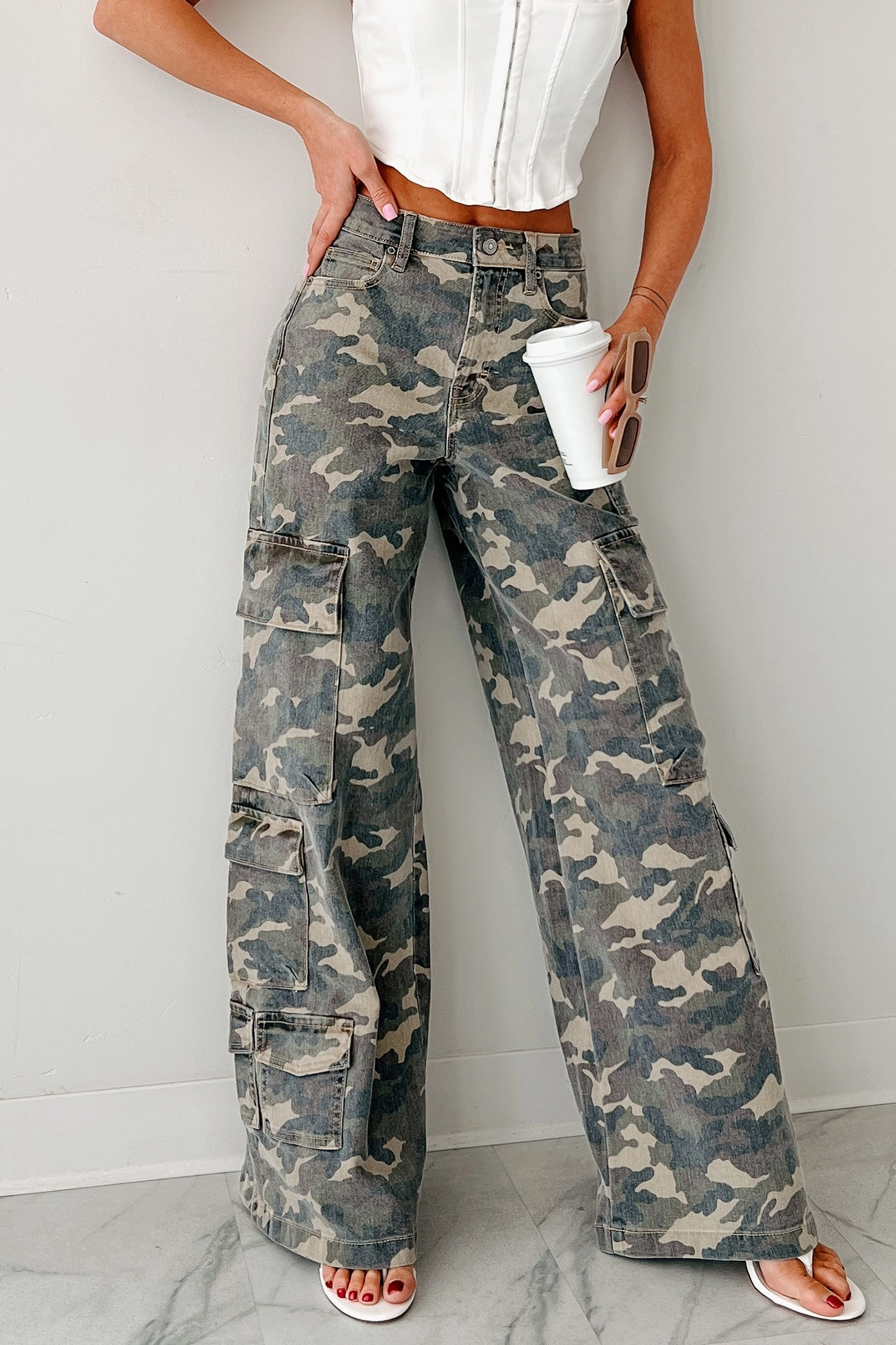 Kayla High Rise Cargo Hidden Jeans (Camouflage)
