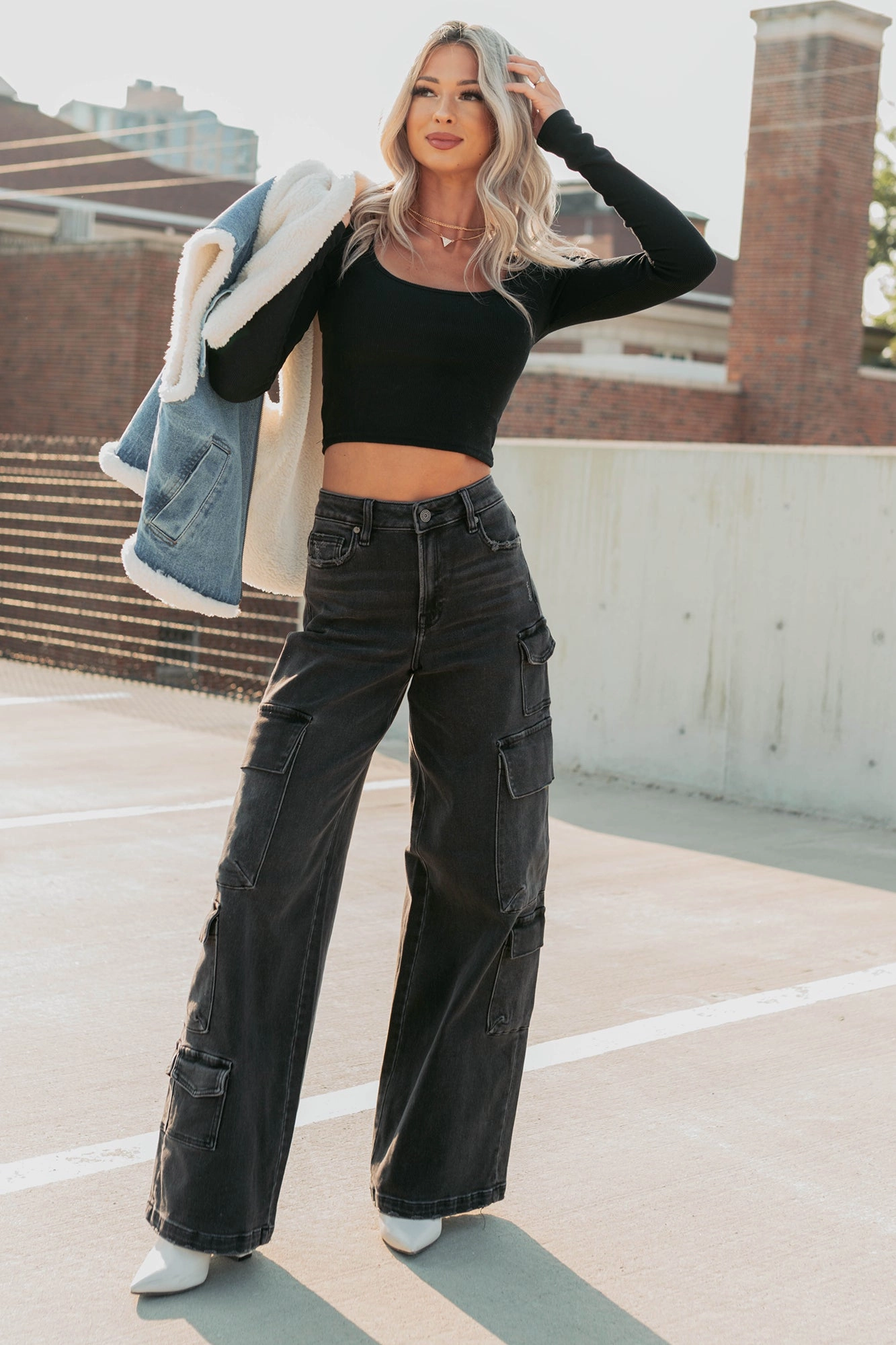 Kayla High Rise Cargo Hidden Jeans (Charcoal)