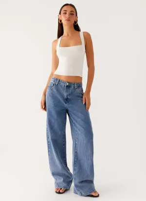 Keanna Low Rise Denim Jeans - Blue Denim Keanna Low Rise Denim Jeans - Blue Denim