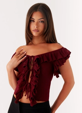 Keeta Frill Top - Burgundy Keeta Frill Top - Burgundy