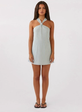 Keira Linen Mini Dress - Blue Choc Stripe Keira Linen Mini Dress - Blue Choc Stripe