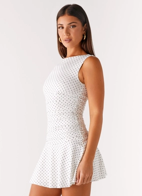 Kelda Mini Dress - White Polka Dot Kelda Mini Dress - White Polka Dot