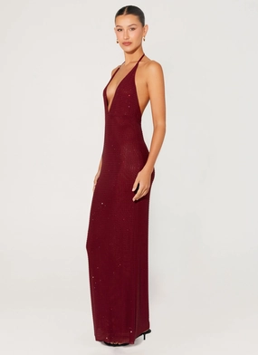 Keliese Beaded Maxi Dress - Burgundy Keliese Beaded Maxi Dress - Burgundy