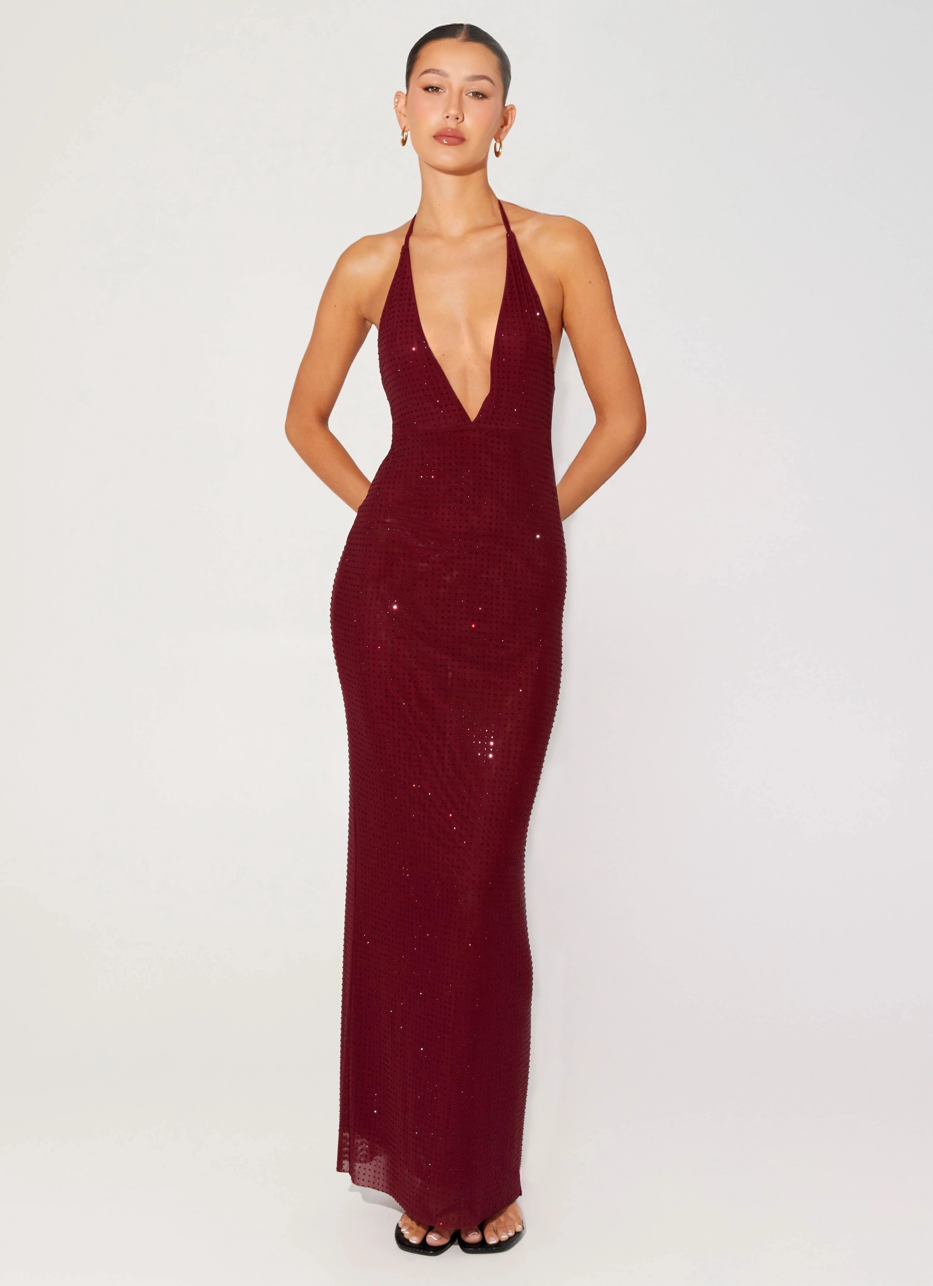 Keliese Beaded Maxi Dress - Burgundy