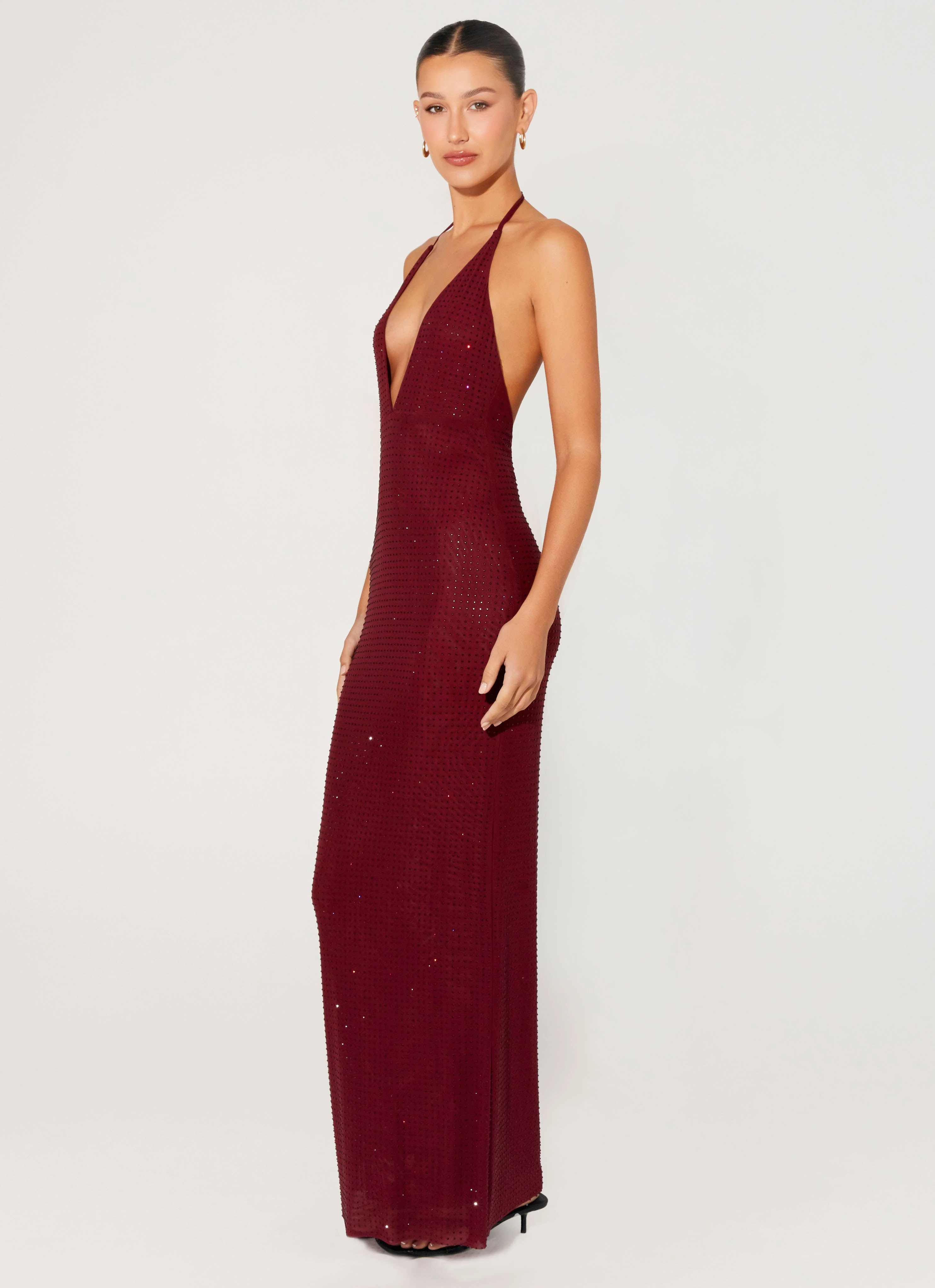 Keliese Beaded Maxi Dress - Burgundy