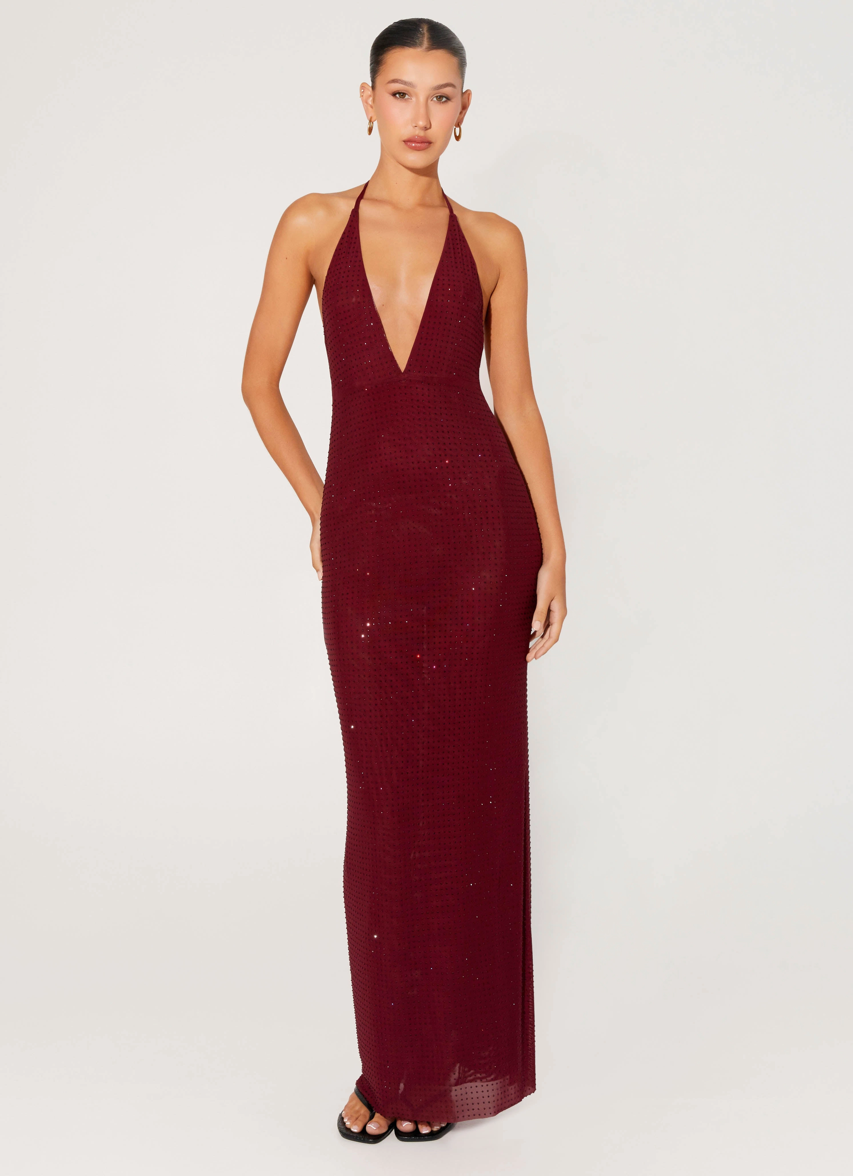 Keliese Beaded Maxi Dress - Burgundy