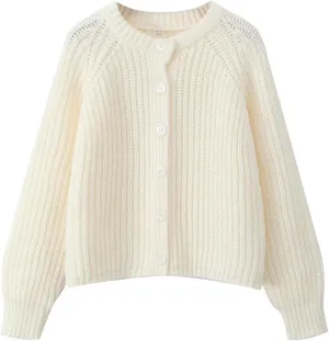 KELYWELL Womens Cropped Cardigan Sweaters Long Sleeve Open Front Button Kitted Fall Sweater Crochet Cable Knit Sweaters