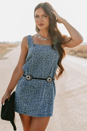 Kendrix Animal Print Denim Mini Dress (Denim Leopard) Kendrix Animal Print Denim Mini Dress (Denim Leopard)