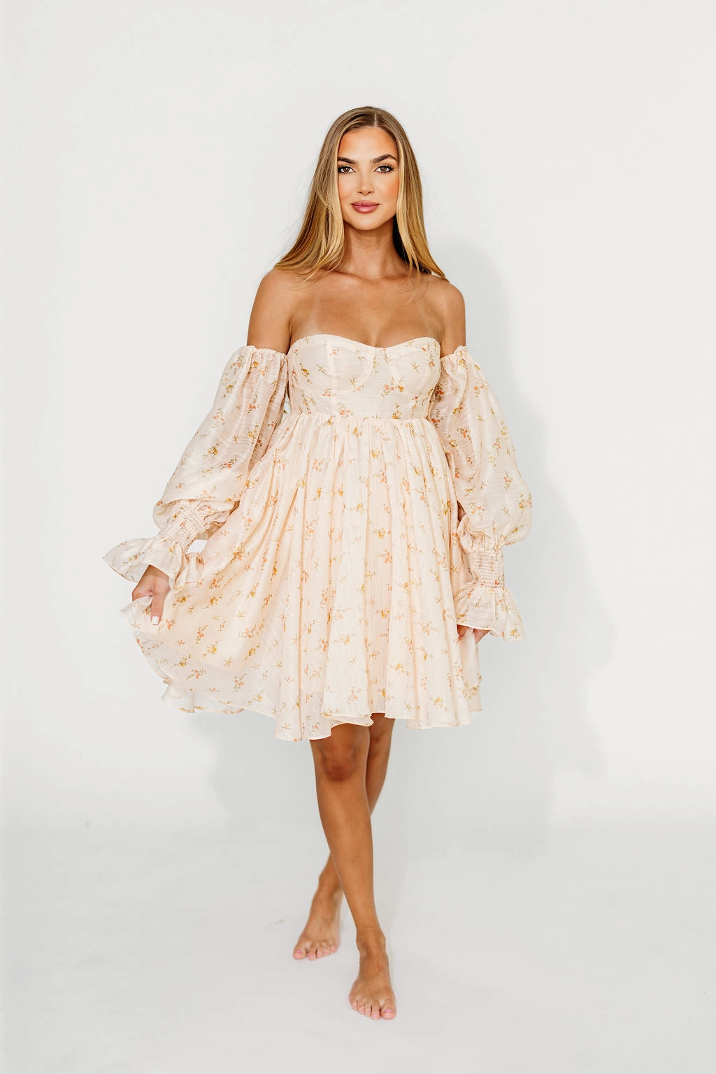 Kennedy Floral Mini Dress in Cream- Bump Friendly *Final-Sale*