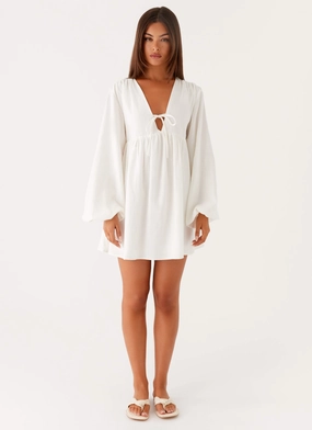Kennie Linen Mini Dress - White Kennie Linen Mini Dress - White