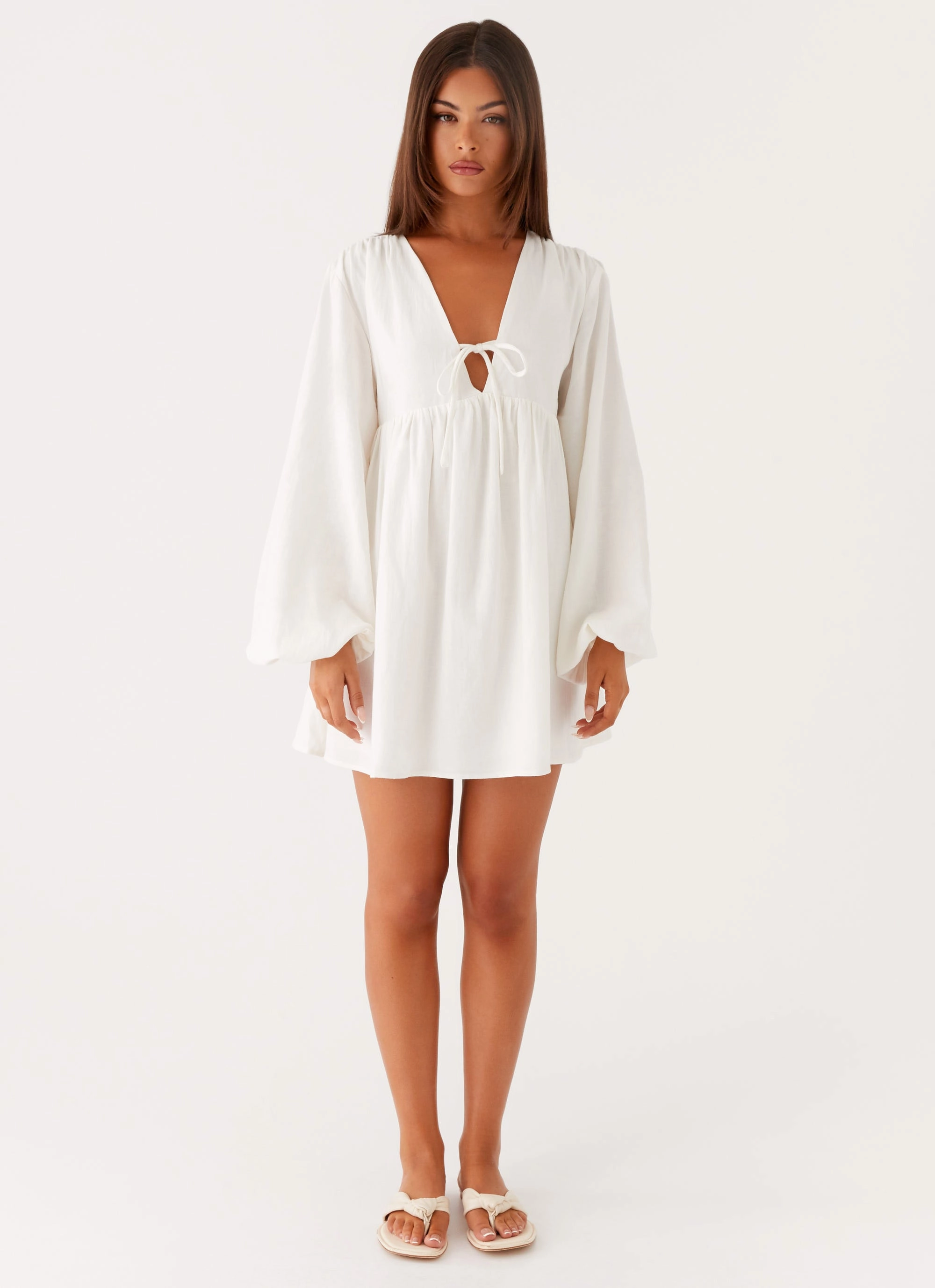 Kennie Linen Mini Dress - White