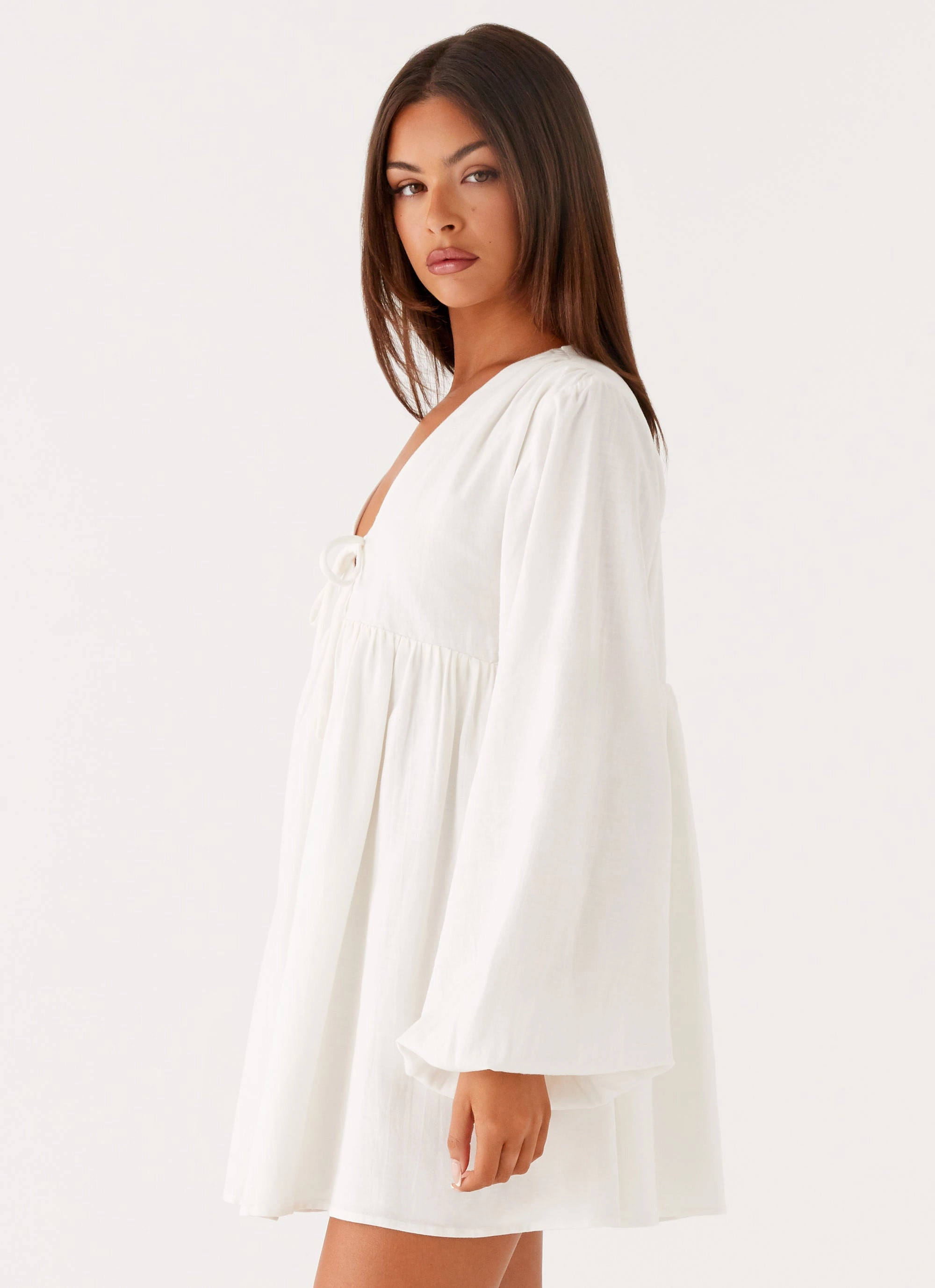 Kennie Linen Mini Dress - White