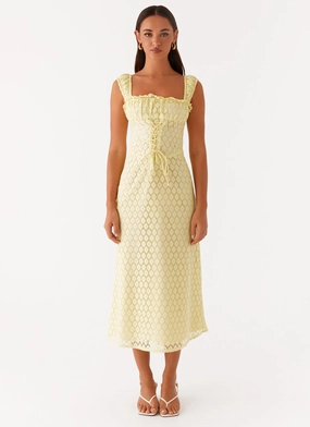 Keziah Tie Front Midi Dress - Lemon Keziah Tie Front Midi Dress - Lemon