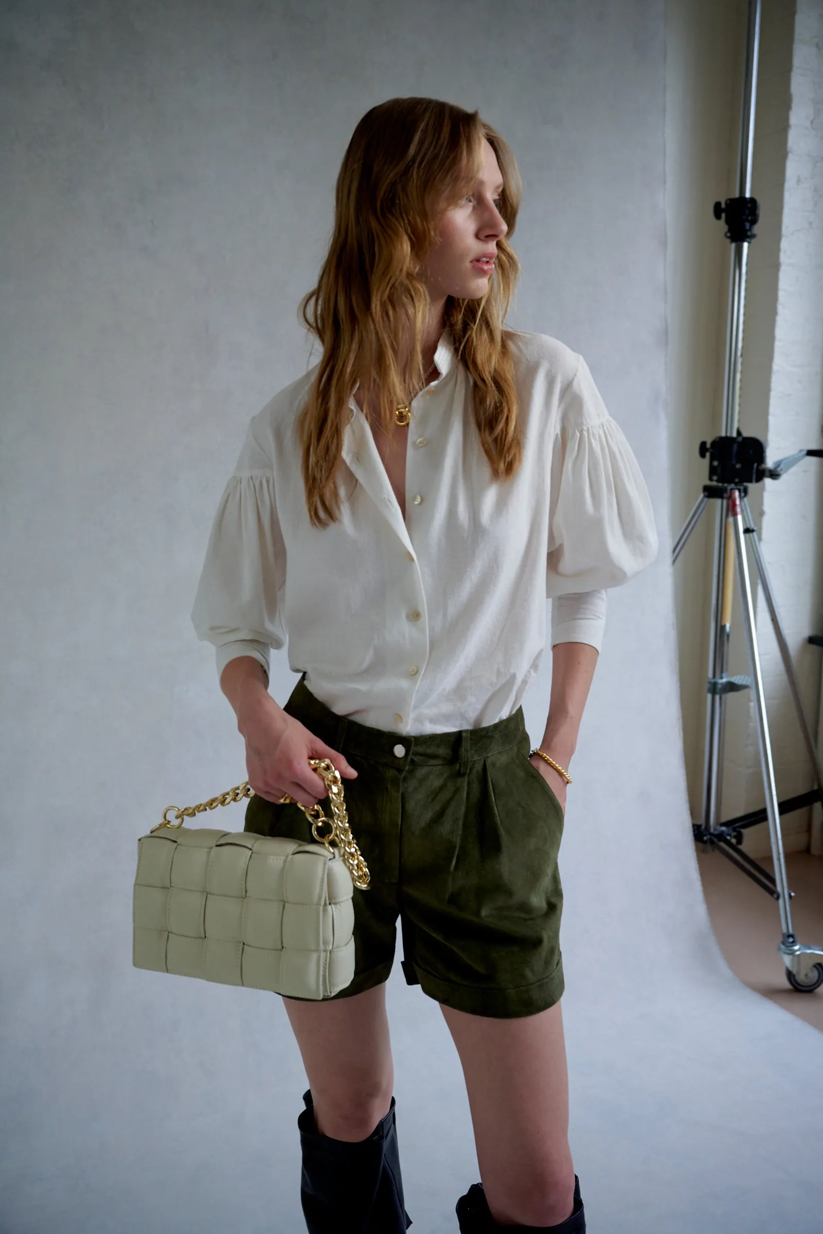 Khaki Suede Tailored Shorts