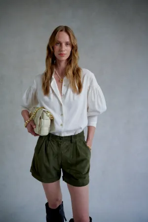 Khaki Suede Tailored Shorts