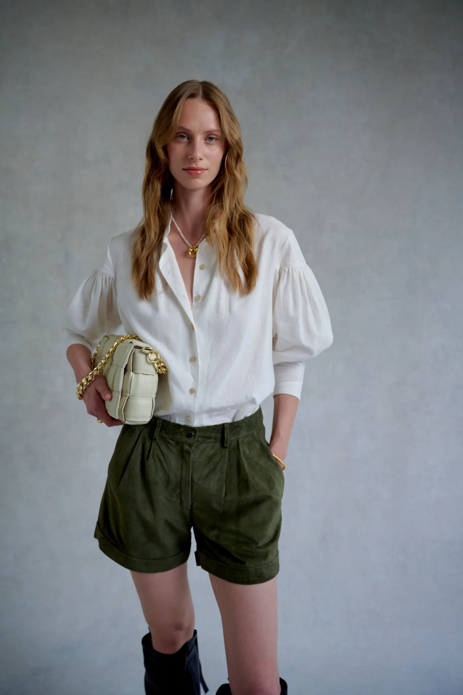 Khaki Suede Tailored Shorts