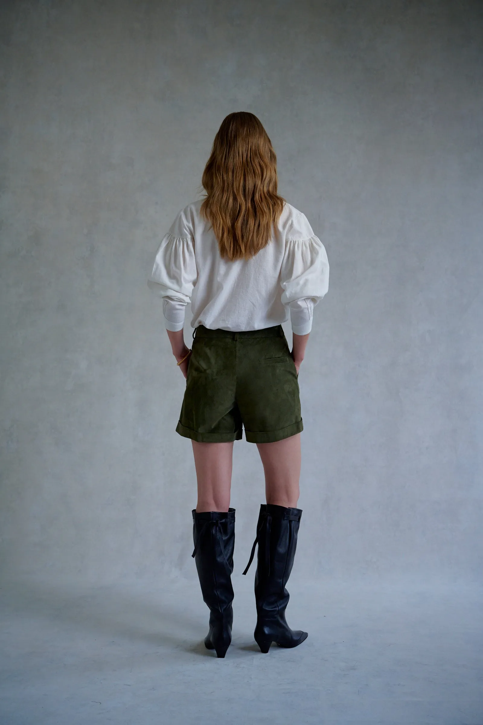 Khaki Suede Tailored Shorts