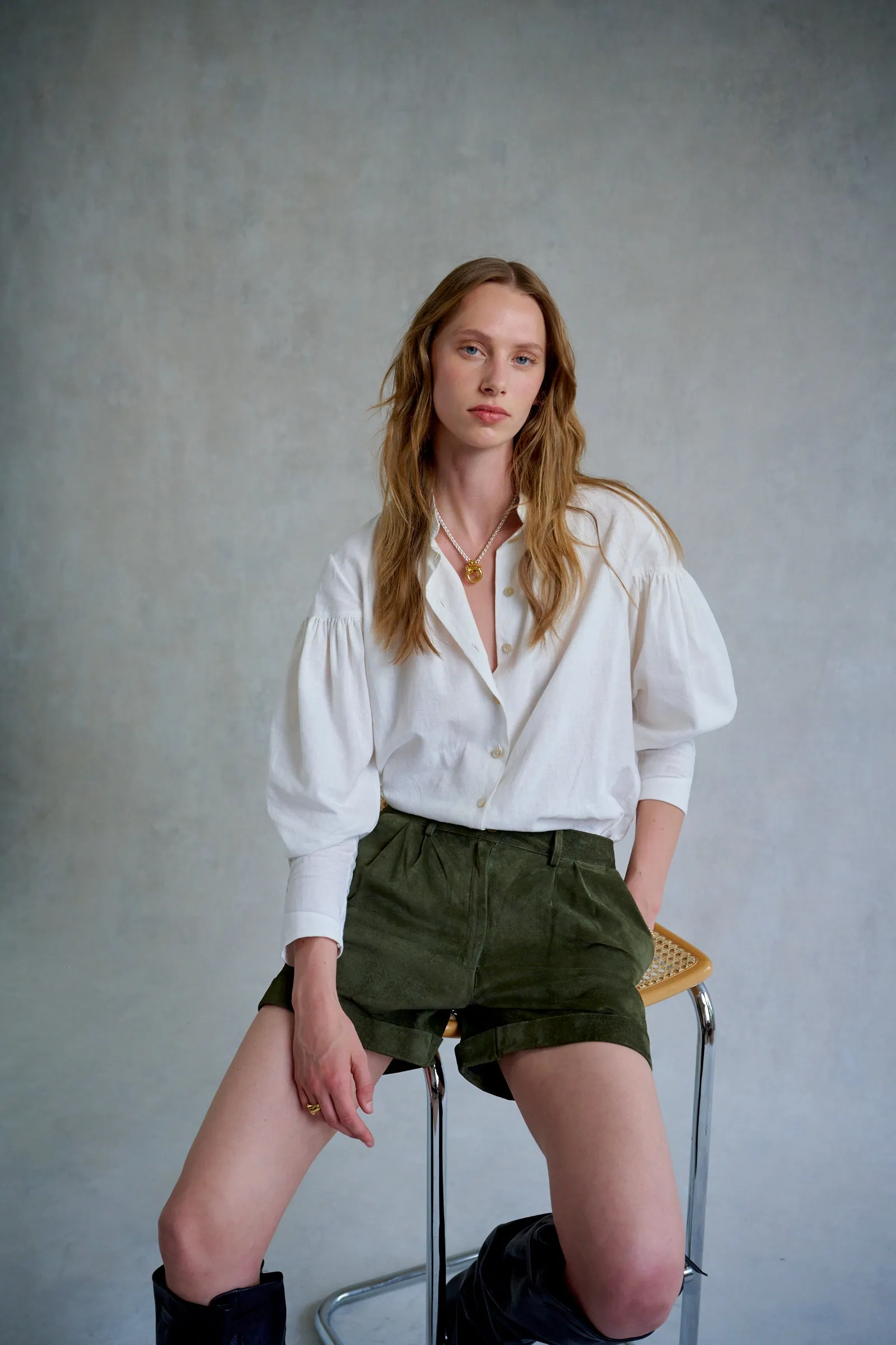 Khaki Suede Tailored Shorts