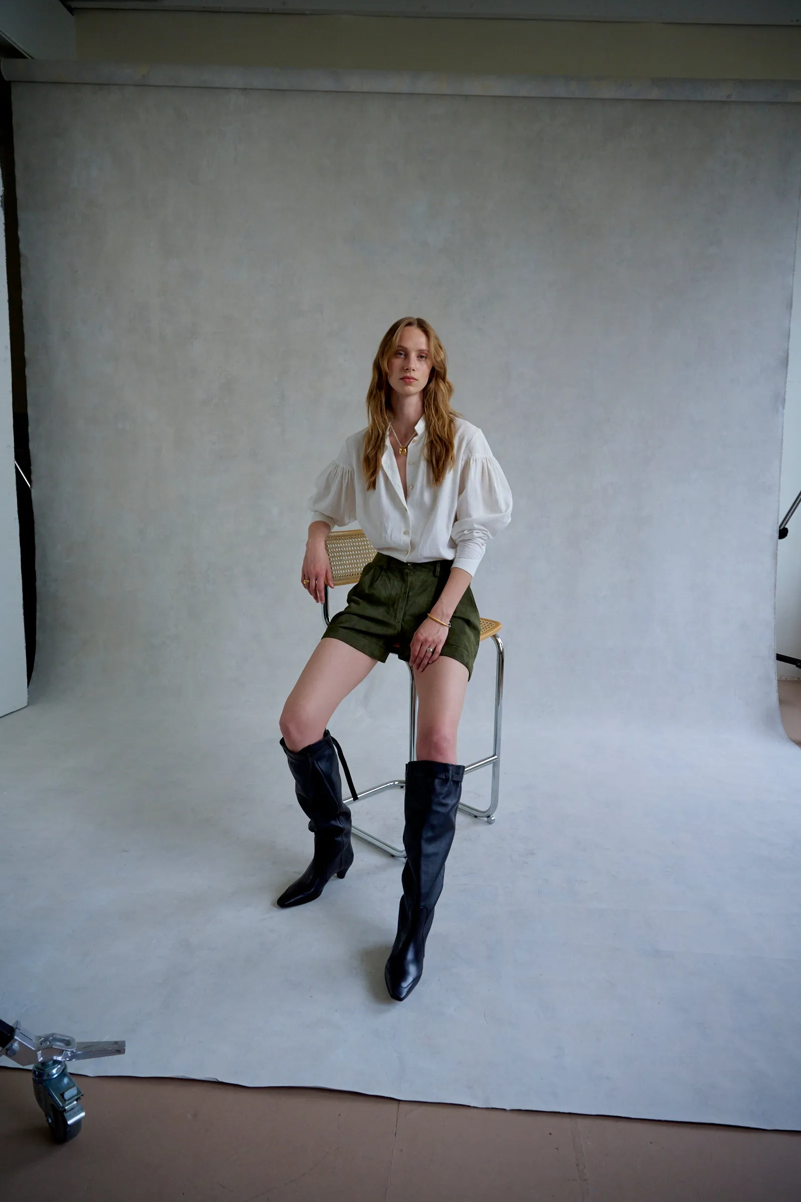 Khaki Suede Tailored Shorts