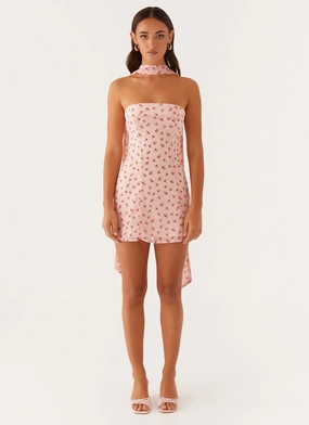 Kiesha Strapless Scarf Mini Dress - Pink Flower Kiesha Strapless Scarf Mini Dress - Pink Flower