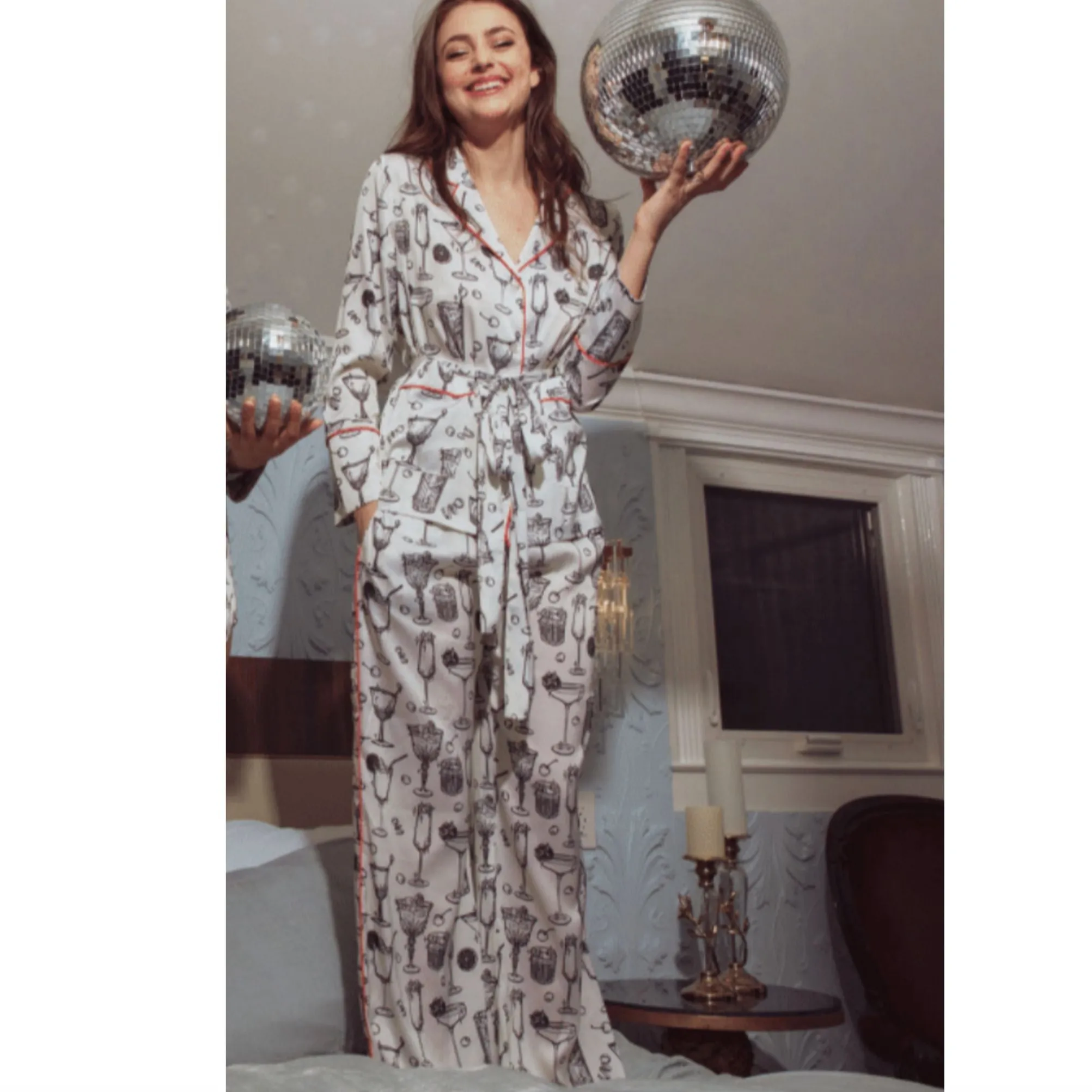 Kilo Brava Winter Cocktails Satin Pajama Set14116