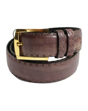 Kiton Leather Belt Brown Stitch Hand Dyed 110/ 44