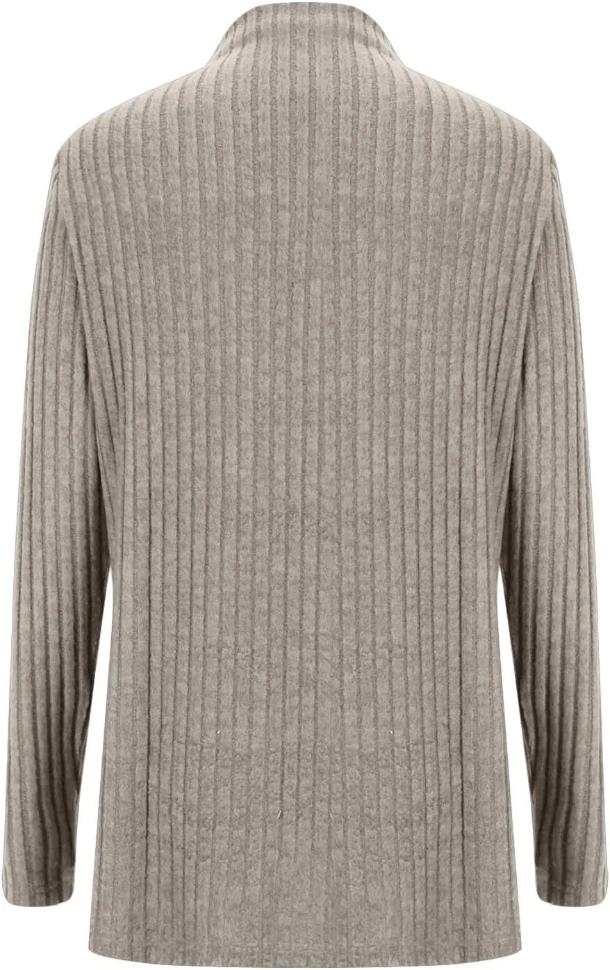Knit Turtleneck Sweater Women Trendy Side Button Oversized Sweaters Casual Long Sleeve Shirts Tops Cute Tunic Sweaters