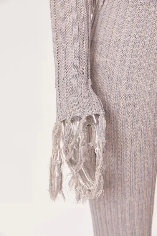 Knitted Sweater Tassel Decor Split Ankle Pant Set