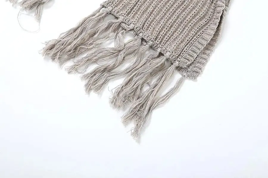 Knitted Sweater Tassel Decor Split Ankle Pant Set