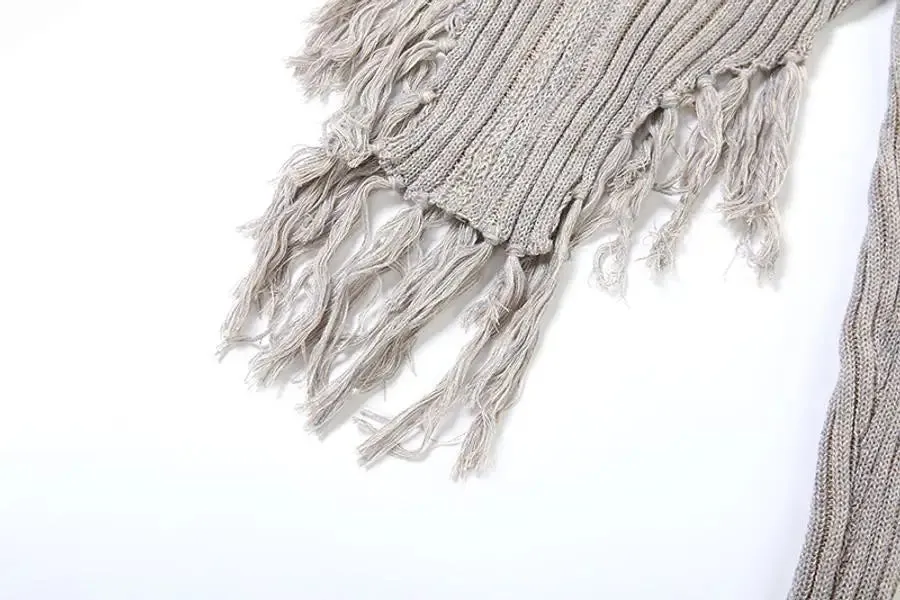 Knitted Sweater Tassel Decor Split Ankle Pant Set