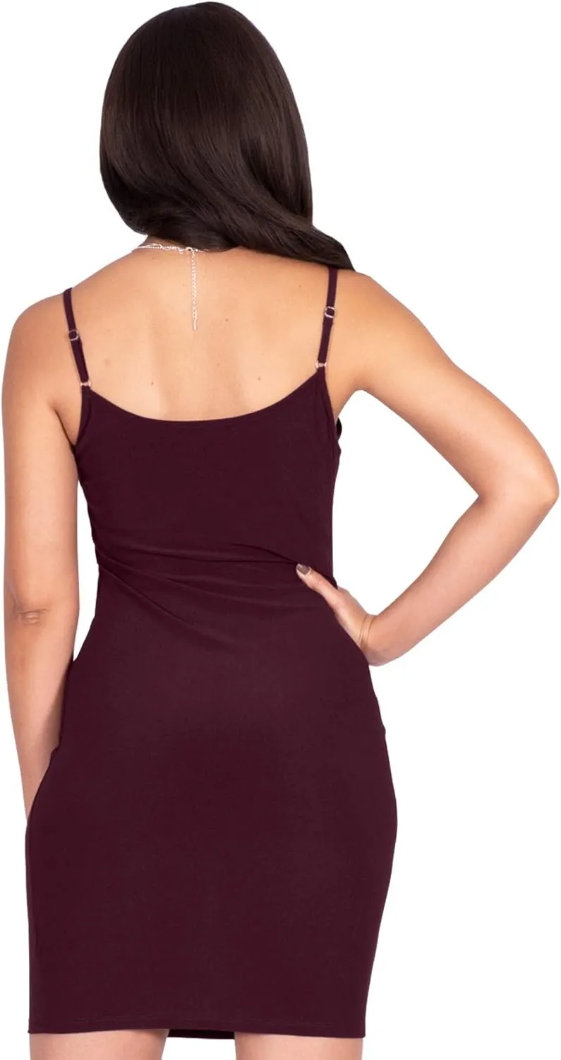 KOH KOH Womens Sexy Spaghetti Strap Sleeveless Cami Camisole Midi Slip Dress